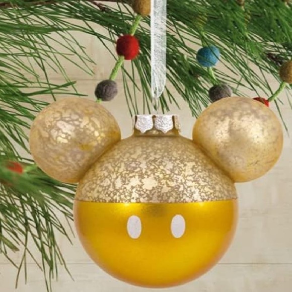 Disney Other - Disney Mickey Mouse Christmas Tree Ornament Hallmark Gold Glass Head Logo New